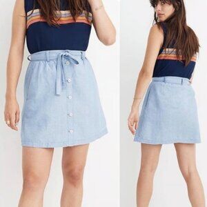 Madewell | Denim Chambray Button-Front Tie Belt Mini Skirt, size 4